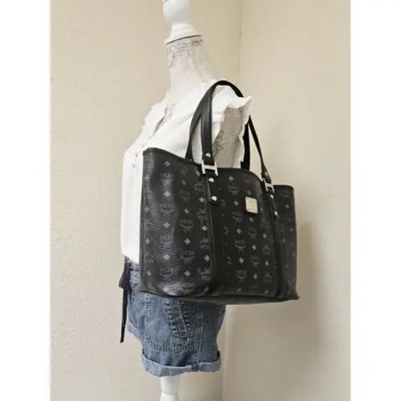 MCM Visestos Shopping Tote Bag Black/Grey - Picture 6 of 14